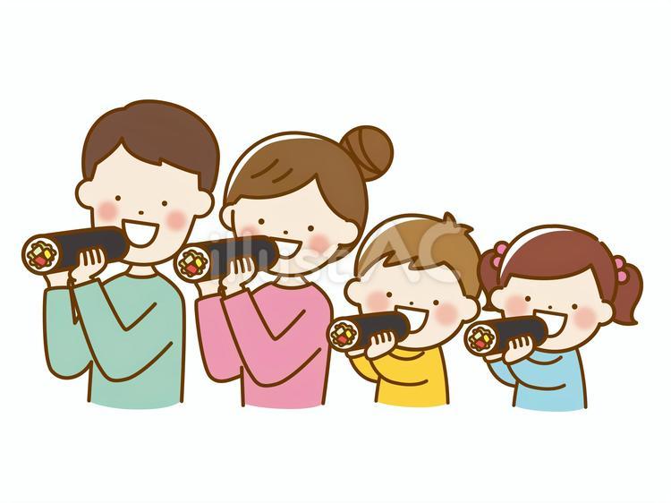 恵方巻きを食べる家族 節分,恵方巻き,食べるのイラスト素材