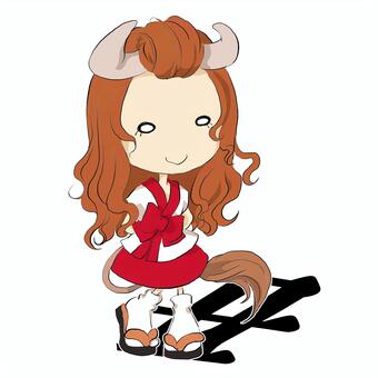 十二支キャラクター【うし】 十二支キャラクター【うし】 十二支,女の子,しっぽのイラスト素材
