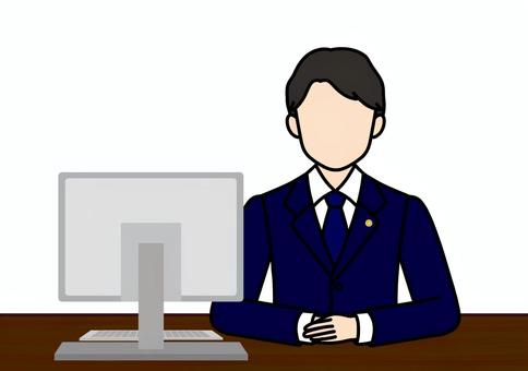 パソコンと弁護士・8仕業の男性シルエット 弁護士,国家資格者,男性,スーツ,ネクタイ,バッジ,ビジネス,8仕業,国家資格,仕事のイラスト素材