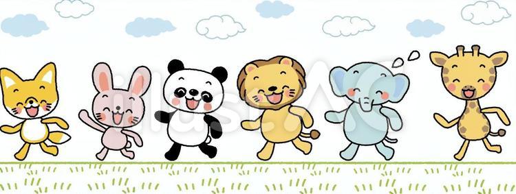 動物たちのかけっこA 動物,アニマル,かわいいのイラスト素材
