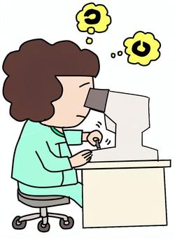 視力検査をする女性 視力検査,視力,人間ドック,健康診断,検査機,医療機器,検査衣,女性,かわいい,ゆるいのイラスト素材