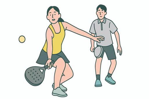 パデルを楽しむ男女ペア パデル,ラケットスポーツ,ダブルス,屋外スポーツ,テニス,運動,ペア,ラリー,集中,球技のイラスト素材