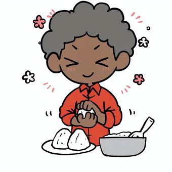 おにぎりを握る笑顔のアフロ男性 アフロ,おにぎり,笑顔,握る,うれしい,楽しみ,にこにこ,期待,気持ち,込めるのイラスト素材