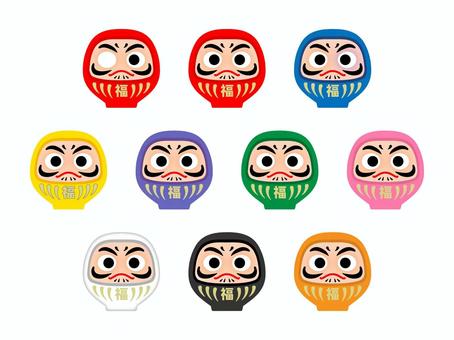 ９色だるま だるま,年賀状,縁起物,正月,ダルマ,達磨,合格祈願,願い事,祈願,招福のイラスト素材