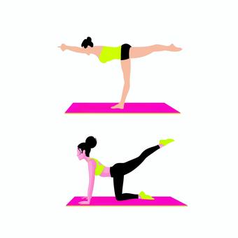 ヨガ 0106 ヨガ,ポーズ,ストレッチ,エクササイズ,運動,女性,ヨガマット,バランスポーズ,健康,リラックスのイラスト素材