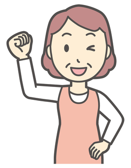  エプロンおばちゃん-176-バスト ガッツポーズ,おばちゃん,エプロン,お母さん,ママ,中年,おばさん,主婦,人物,かわいいのイラスト素材