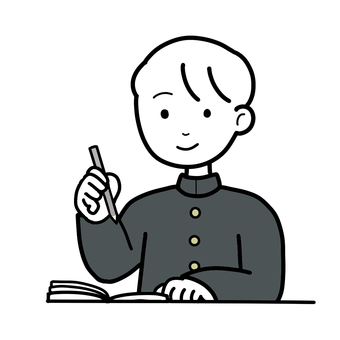 シンプル勉強学生 シンプル,学生,男,人,勉強,学ラン,制服,ノート,えんぴつ,学習のイラスト素材
