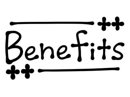 Benefitsの文字 ベネフィット,利点,長所,強み,価値,魅力,恩恵,成果,効果,向上のイラスト素材