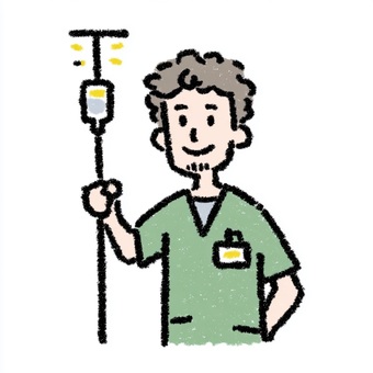 点滴を持つ男性看護師