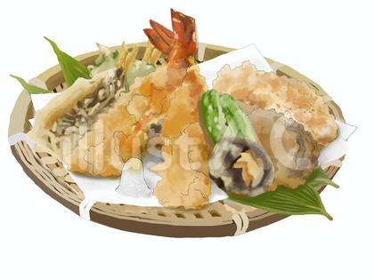天ぷら盛り合わせ(鯵ししとう ざる皿)