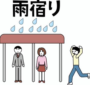 雨宿り駆けこむ 雨宿り,駆けこむ,天気,待機,場所,屋根,文字,デフォルメ,人物,男女のイラスト素材