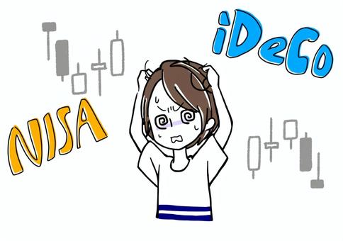 資産運用に混乱する女性　ボーダー イデコ,ideco,nisa,ニーサ,女性,かわいい,おしゃれ,チャート,20代,30代のイラスト素材