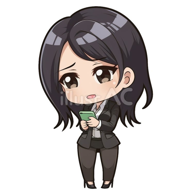 スマホを見て落ち込む黒髪のOL 女性,スマホ,落ち込むのイラスト素材