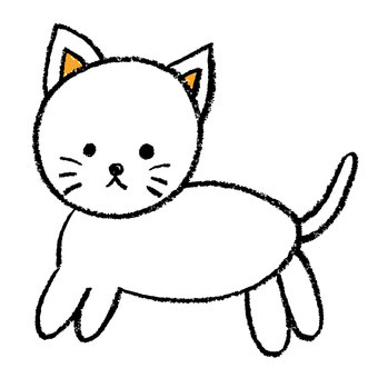 クレヨン＿動物_ネコ ネコ,クレヨン,落書き,お絵描き,手描き,絵,動物,かわいいのイラスト素材