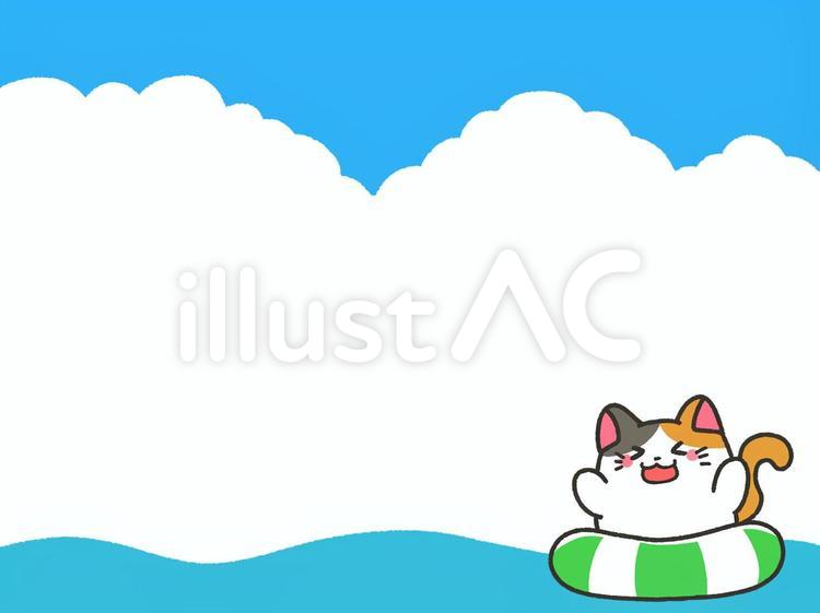 猫ちゃんと夏の海フレーム 夏,海,空のイラスト素材
