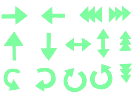 緑矢印セット 矢印,上,下,右,左,回転,こっち,こちら,あちら,あっちのイラスト素材