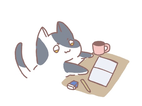Illustration of a cat relaxing while studying, cat, animal, study, JPG and PNG