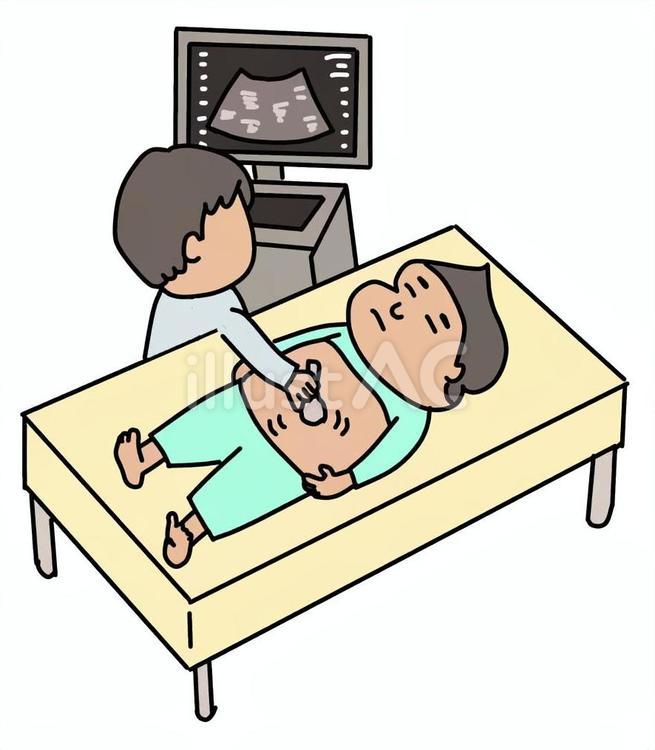腹部エコーを受ける男性 腹部エコー,モニター,お腹のイラスト素材