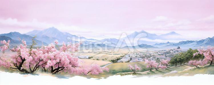 水彩画 田園風景 (春の息吹き) 水彩画 田園風景 (春の息吹き