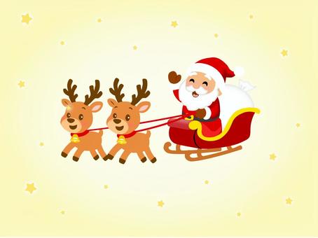サンタクロースがやってくる_1 サンタクロース,クリスマス,プレゼント,ギフト,トナカイ,ソリ,空,星,冬,飾りのイラスト素材