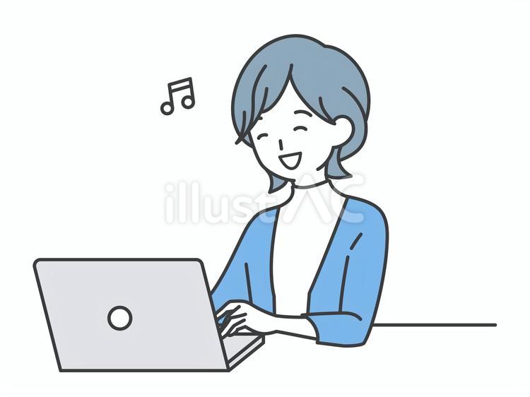 パソコンを見て楽しむビジネスウーマン 人物,女,楽しいのイラスト素材