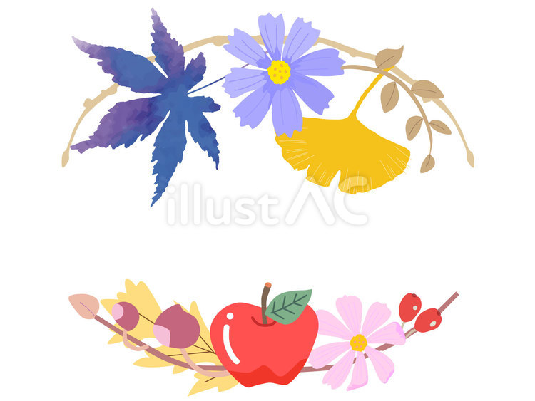 秋の飾り枠8＿紅葉とリンゴ 秋,紅葉,モミジのイラスト素材