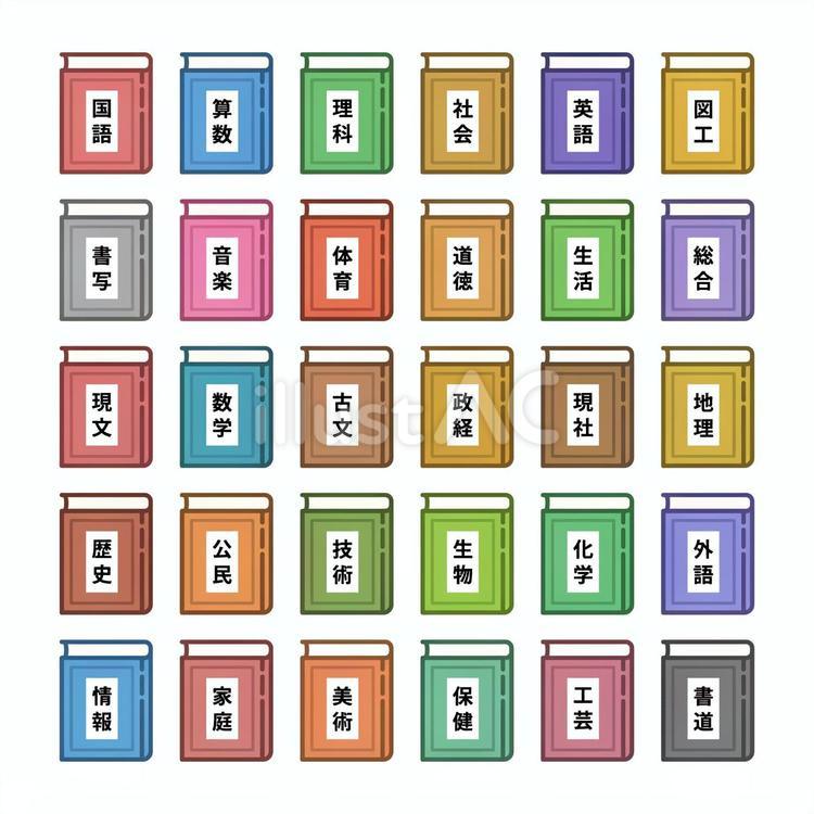 学校の授業科目アイコンセット 教科,学校,科目のイラスト素材