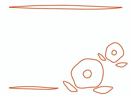 朱色・手描きの抽象的な和風花柄フレーム フレーム,和風,和柄,花,手描き,飾り枠,椿,線画,横,ラフのイラスト素材