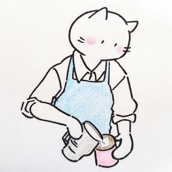 ラテアートを作るねこカフェ店員 カフェ,ラテアート,カフェ店員,コーヒーショップ,コーヒー,バリスタ,ミルク,ねこ,職業,仕事のイラスト素材