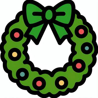 緑のリボンのクリスマスリースです。