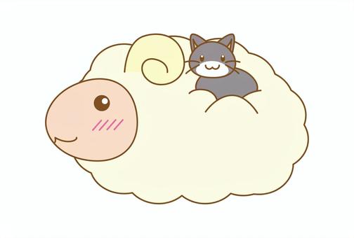 羊さんにモフモフ～ん子猫ちゃんのカード 羊,猫,かわいい,デフォルメ,未年,はがきのイラスト素材