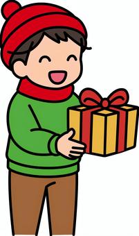 プレゼントを貰う赤の男の子です。 プレゼント,シンプル,ギフト,喜ぶ,受け取り,サプライズ,笑顔,贈り物,手渡し,お祝いのイラスト素材
