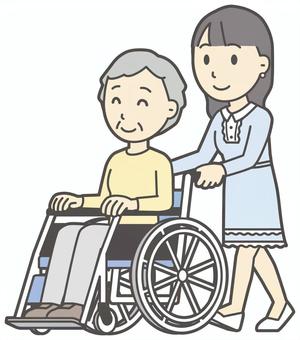  ワンピースお嬢様-336-全身 車いす,お嬢様,女性,女の子,オシャレ,人物,かわいい,障害者,車椅子,若いのイラスト素材