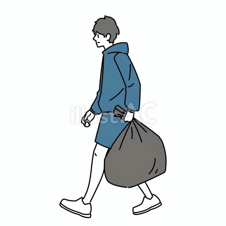 ゴミ袋を運ぶ男性 男性,ゴミ袋,全身のイラスト素材