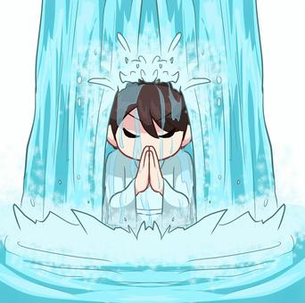 滝行＿男性 人物,生活,バストアップ,男性,滝,打たれる,修行,濡れる,素材のイラスト素材