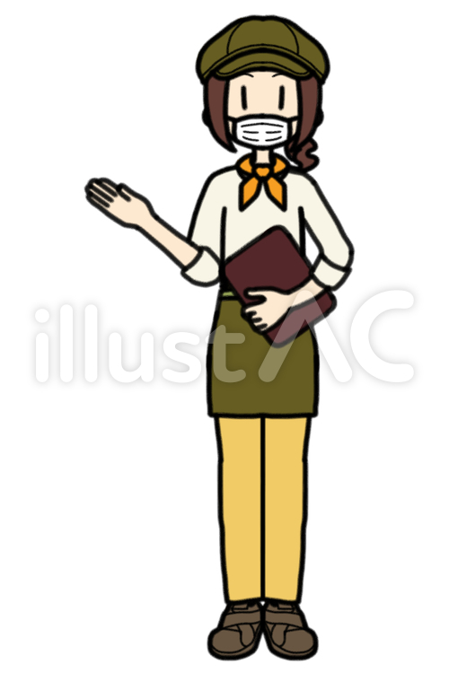 マスクをする女性店員_11 案内,マスク,店員のイラスト素材