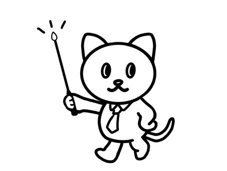 チェックポイントを説明するネコ講師 チェックポイント,指し棒,ネコ,講師,ネクタイ,かわいい,シンプルのイラスト素材