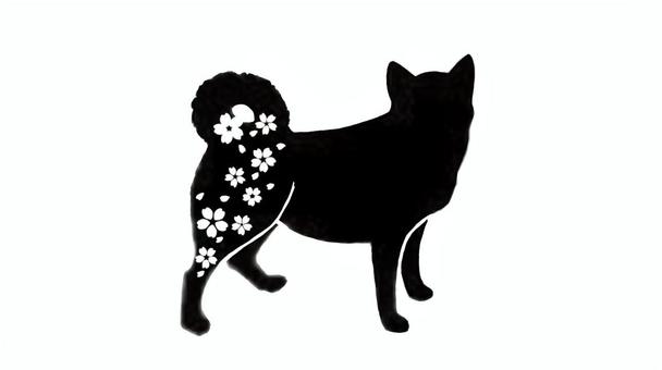 犬と桜のシルエット 犬,花,桜,彫刻,切り絵,デザイン,シルエット,柴犬,動物のイラスト素材