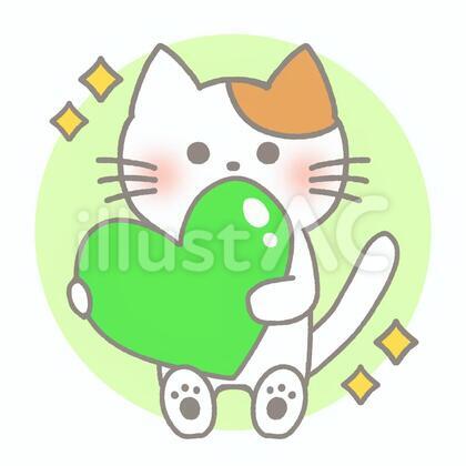 ハートを抱えた猫(グリーン/キラキラ)