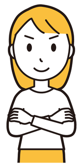 腕を組んで笑顔で仁王立ちする若い女性 腕組み,女性,女の子,人,ロングヘア,若い,笑う,にこにこ,仁王立ち,立つのイラスト素材