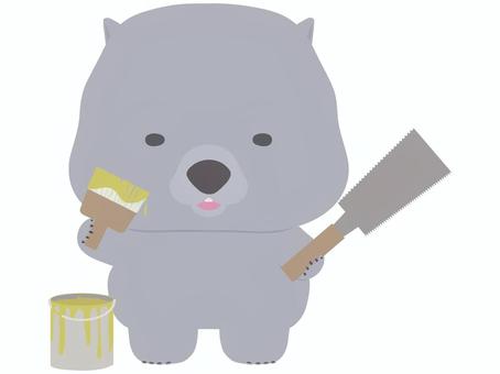 DIY_ウォンバット diy,ウォンバット,笑顔,動物,かわいい,工具,ペンキ,ノコギリのイラスト素材