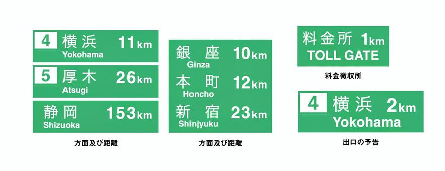 優しい色の案内標識セット7 標識,方面,出口,料金所,安全,運転,車,道路,交通,横浜のイラスト素材