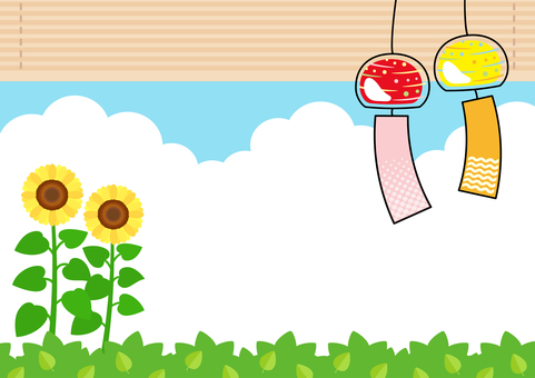ひまわりと風鈴とすだれの夏の背景素材03 ひまわりと風鈴とすだれの夏の背景素材03 ひまわり,夏,風鈴,空,雲,すだれ,風景,自然,季節,背景のイラスト素材