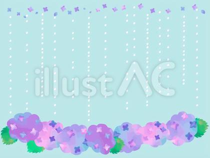 水彩画のあじさいと雨のフレーム-2