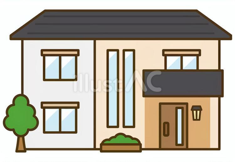 縦長の窓があるおしゃれな住宅の外観 住宅,住居,家のイラスト素材