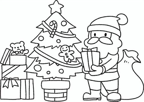 プレゼントを持っているサンタさんの線画 プレゼントを持っているサンタさんの線画 線画,塗り絵,クレヨン調,12月,クリスマス,サンタクロース,プレゼント,クリスマスツリーのイラスト素材