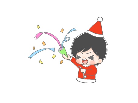 クラッカー　クリスマス５ 手描き,男の子,黒髪,クリスマス,サンタクロース,帽子,コスプレ,仮装,衣装,クラッカーのイラスト素材