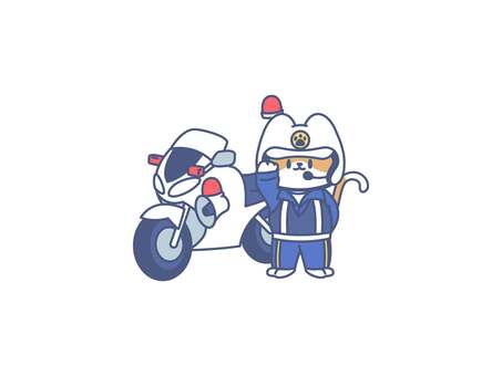 白バイと白バイ隊員 白バイ,警察,職業,バイク,ねこ,キャラクター,敬礼,ヘルメットのイラスト素材