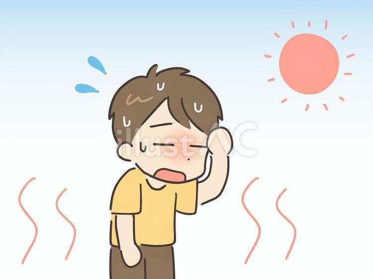 蒸し暑くて困っている男性 男性,暑い,熱中症のイラスト素材