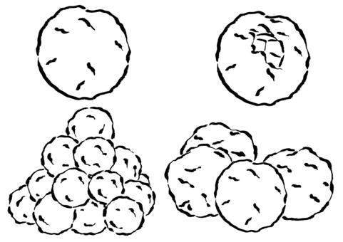 雪玉4種　墨筆 雪玉,冬,雪,雪合戦,石,複数,クリスマス,雪遊び,雪だるま,投げるのイラスト素材